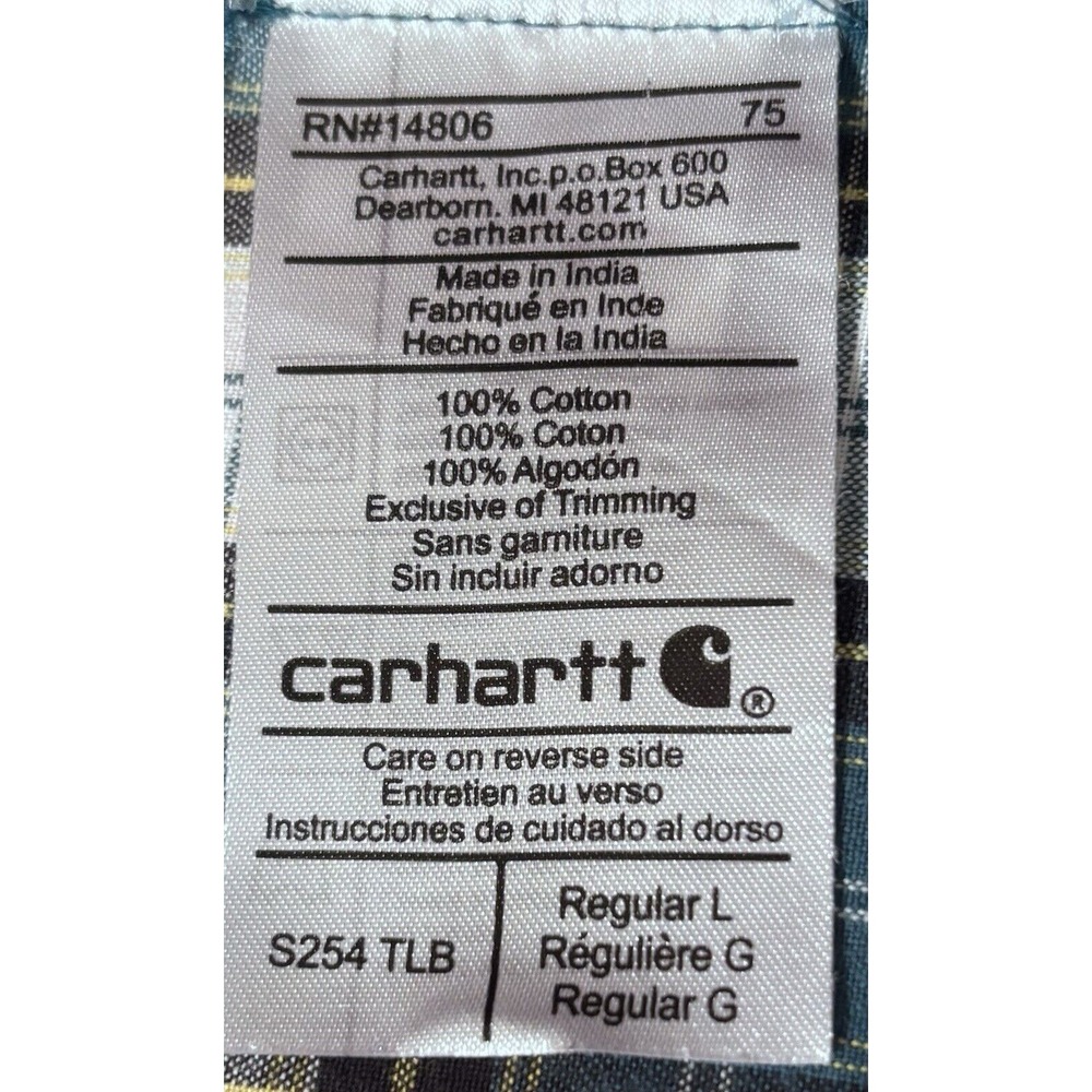 Carhartt Rugged Flannel Shirt Button‎ Up Adult Large Green Blue Plaid Pockets - Picture 6 of 6